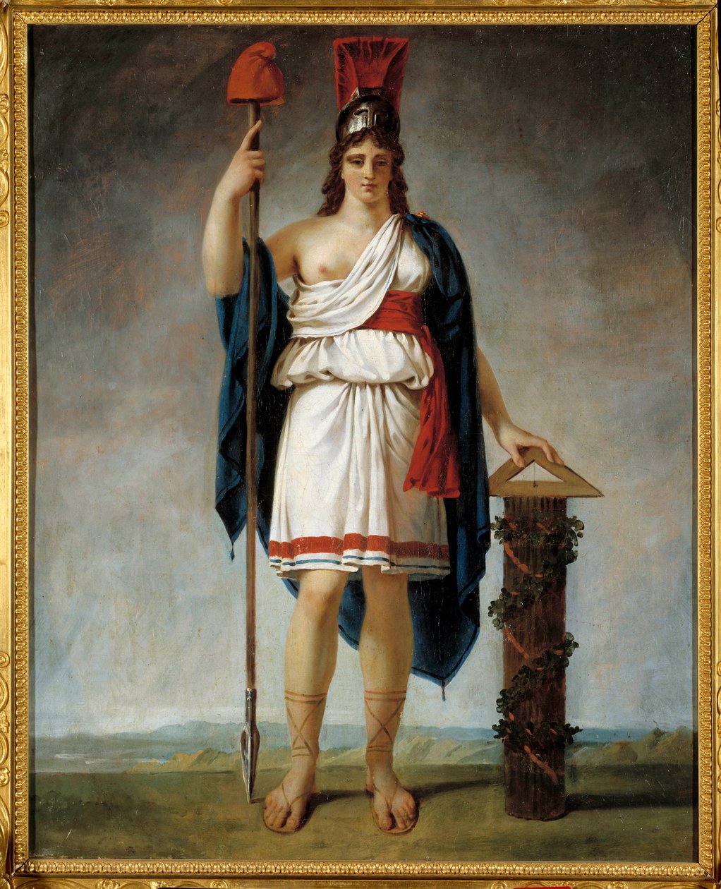 Republika Francuska rok II. Alegoria republiki: na końcu włóczni czapka frygijska (symbole rewolucji francuskiej). Obraz przypisywany Antoine