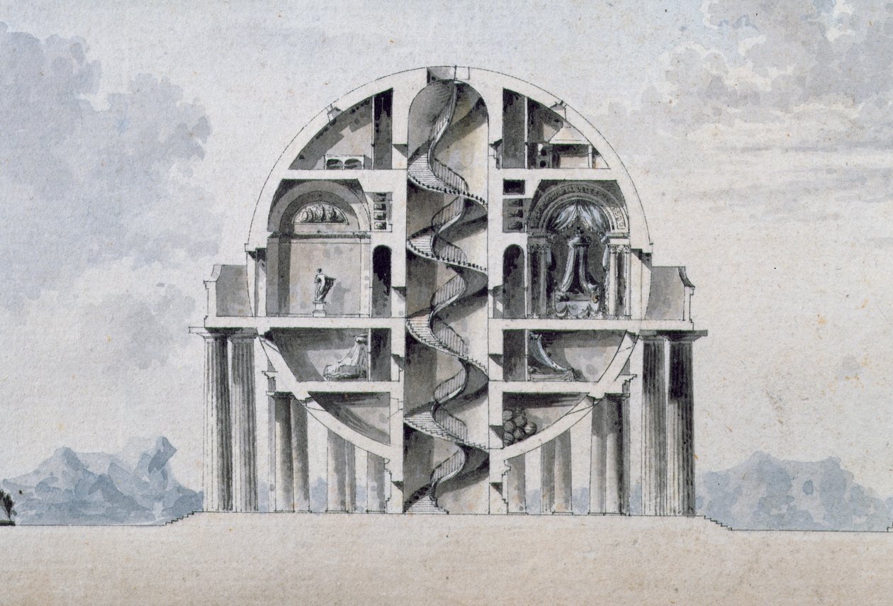 Projekt Domu dla Kosmopolity, 1783 (szczegół) (patrz także 195241-195242, 196724-196726) autorstwa Antoine Laurent Thomas Vaudoyer