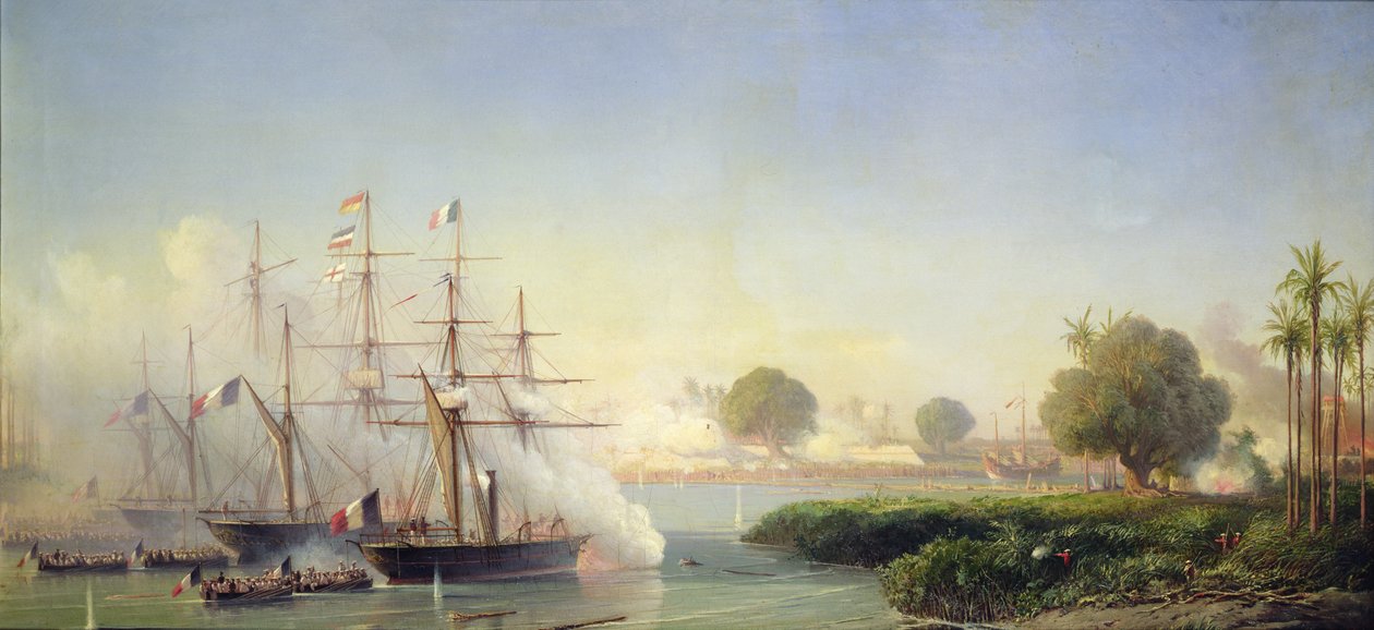 Szturm na Cytadelę Sajgonu przez wiceadmirała Rigault de Genouilly, 17 lutego autorstwa Antoine Leon Morel Fatio