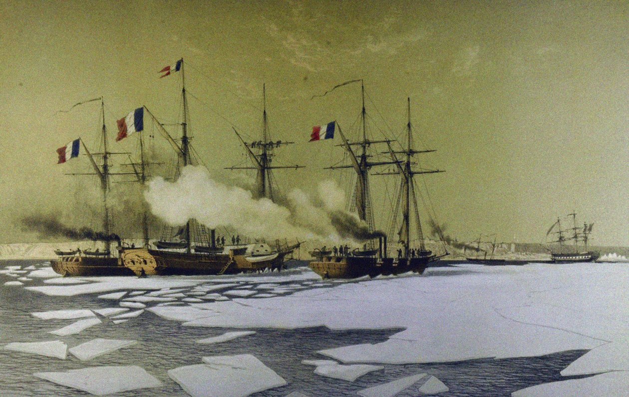 Lodołamanie w Limanie Dniepru w celu przejścia pływających baterii, 1855-1856, 1860 autorstwa Antoine Leon Morel Fatio