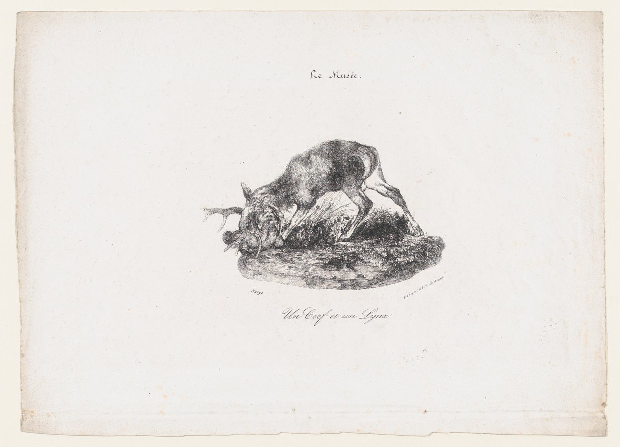Jeleń i ryś, 1834. autorstwa Antoine Louis Barye