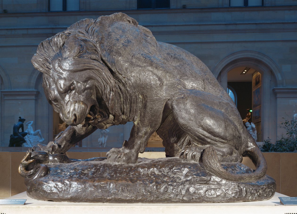 Lew z wężem ... autorstwa Antoine Louis Barye