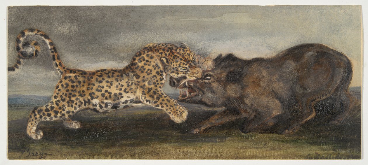 Lampart walczy z dzikiem autorstwa Antoine Louis Barye