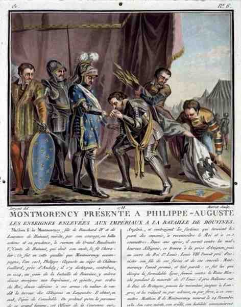 Montmorency przedstawiony Philipowi Augustusowi (1165-1223) Po bitwie pod buvine, rycina Jean Baptiste Morret (fl. 1790-1820) autorstwa Antoine Louis Francois (after) Sergent Marceau