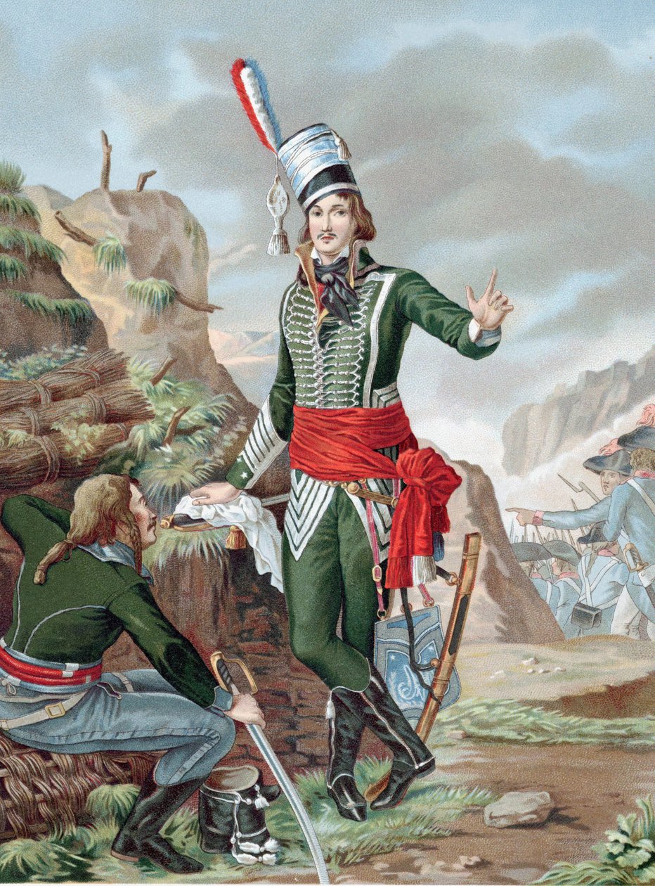 Francois Severin Marceau-Desgraviers (1769-1896) Francuski żołnierz rewolucyjny: republikańska armia La Vendee: walczył pod Fleurus, Moguncją, Mannheim i Koblencją. Śmiertelnie ranny pod Altenkirchen. Chromolitografia według obrazu. autorstwa Antoine Louis Francois (after) Sergent Marceau