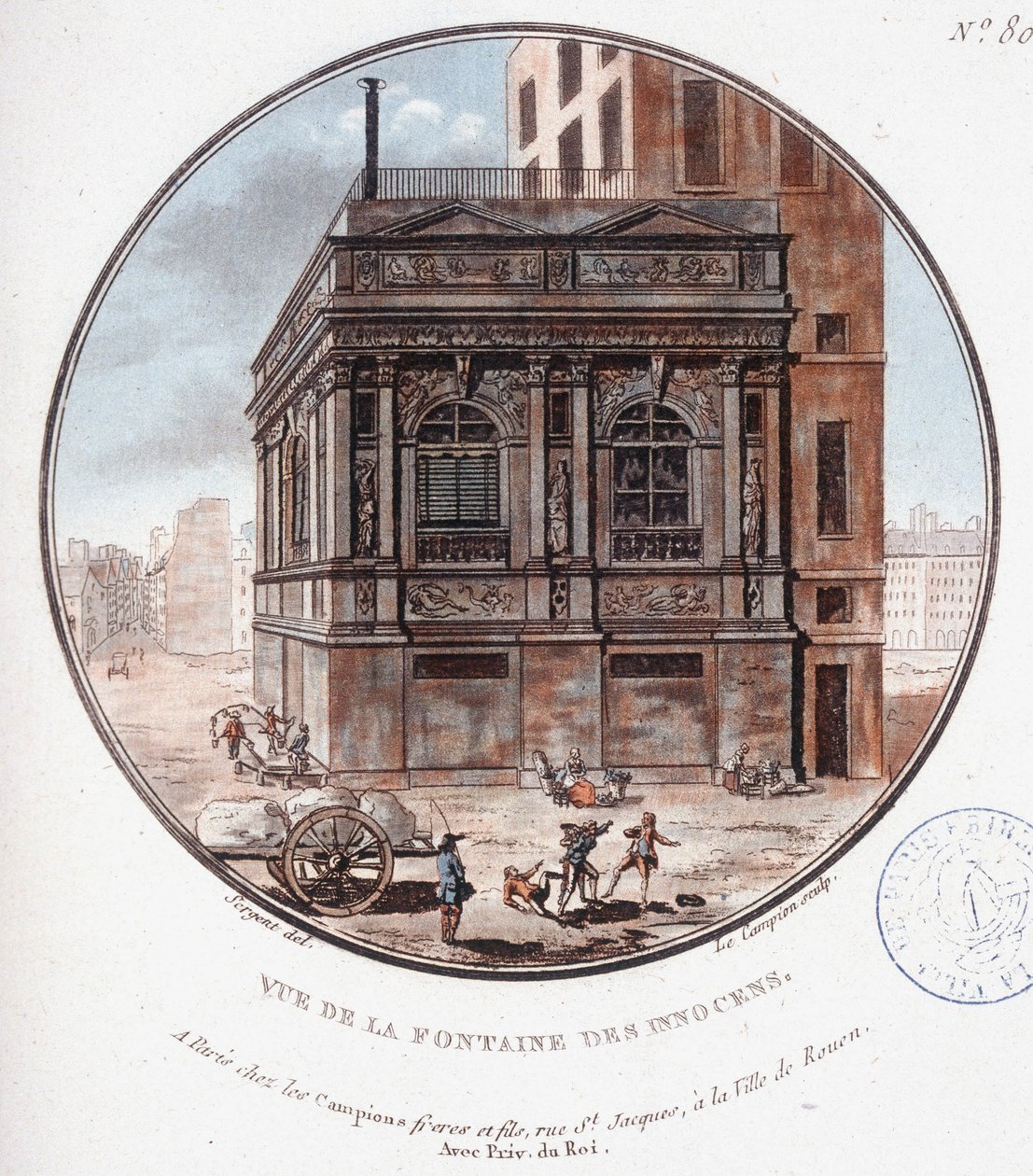 Widok na fontannę niewinnych. W pritoresque widokach głównych budynków Paryża autorstwa sierżanta autorstwa Antoine Louis Francois Sergent Marceau