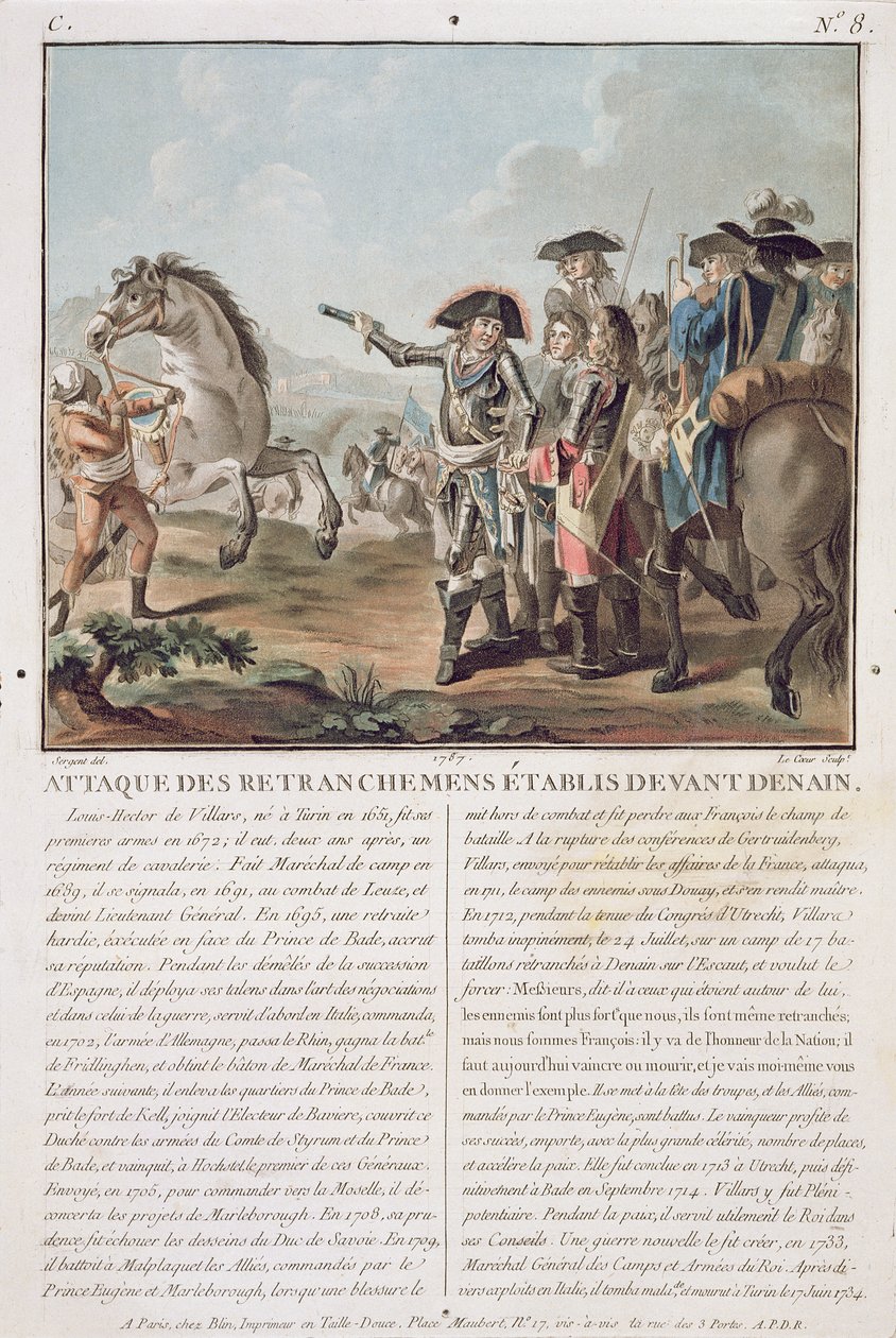 Atak na okopy założone przed Denain, 1712, rycina autorstwa Louisa Le Coeur (1780-1800), 1787 autorstwa Antoine Louis Francois Sergent Marceau