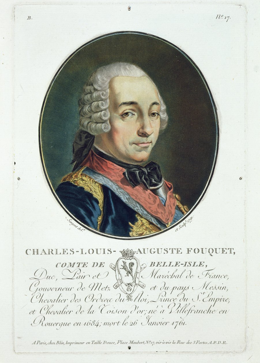 Charles-Louis-Auguste Fouquet (1684-1761) z „Portrety wielkich mężczyzn, znamienitych kobiet i pamiętnych poddanych Francji”, opublikowane w latach 1787-92 autorstwa Antoine Louis Francois Sergent Marceau
