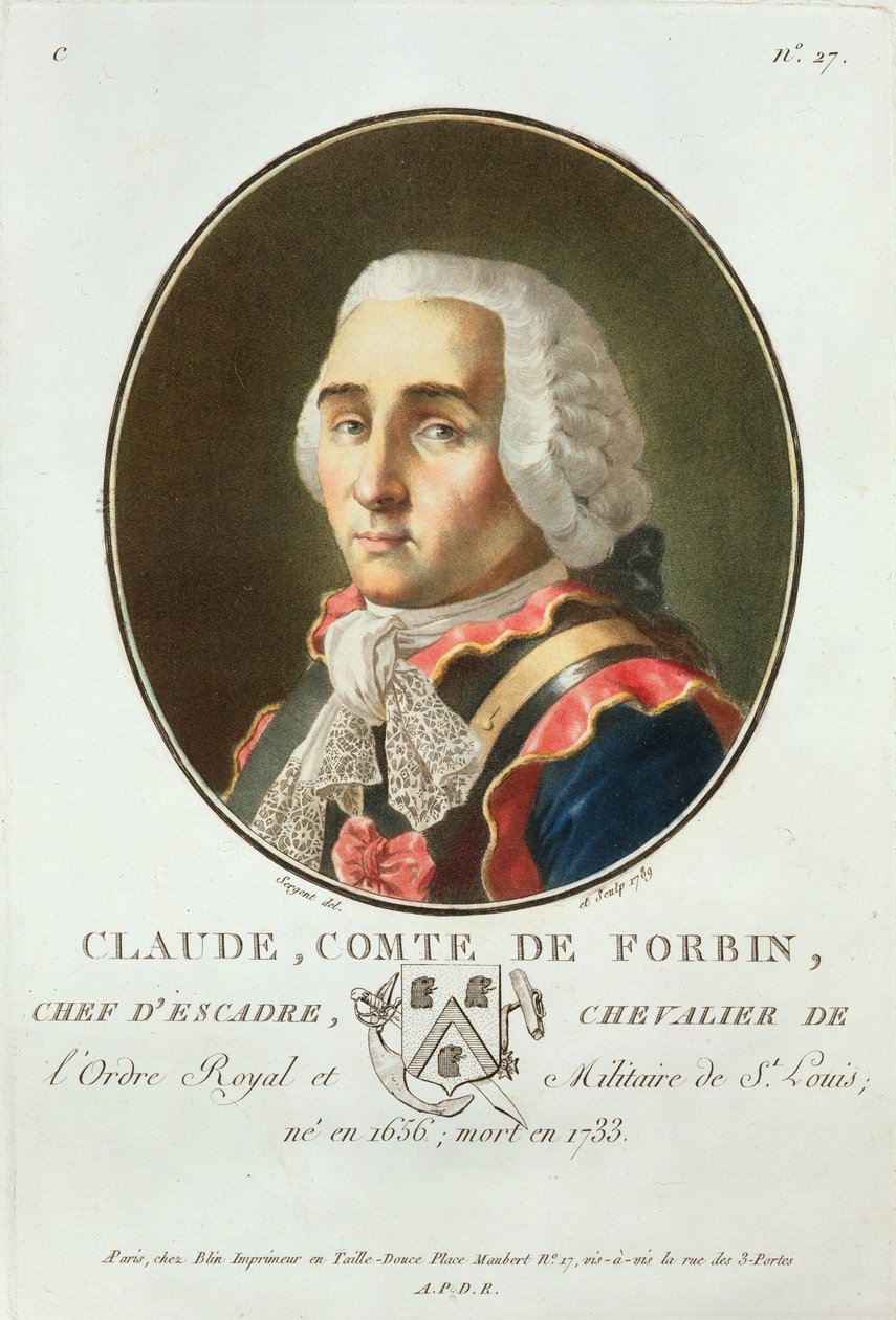 Claude (1656-1733) Comte de Forbin, 1789, z „Portrety wielkich mężczyzn, znamienitych kobiet i pamiętnych poddanych Francji”, grawerowane 1787-92 autorstwa Antoine Louis Francois Sergent Marceau