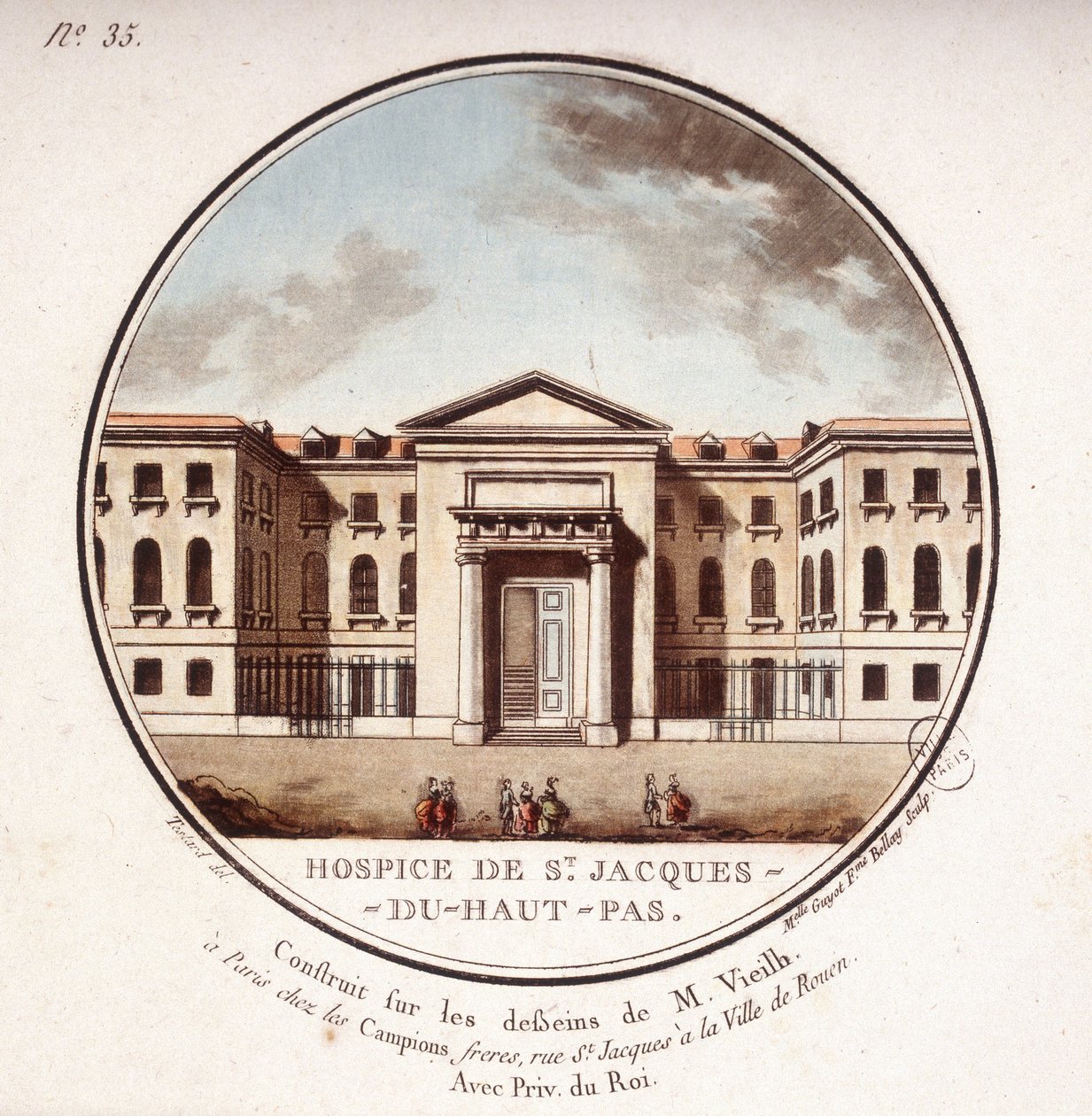 Hospice de Saint Jacques Du Haut Pas zbudowane według rysunków Vieilba, obecnie Szpital Cochin w Paryżu. W pritoresque widokach głównych budynków Paryża autorstwa sierżanta autorstwa Antoine Louis Francois Sergent Marceau