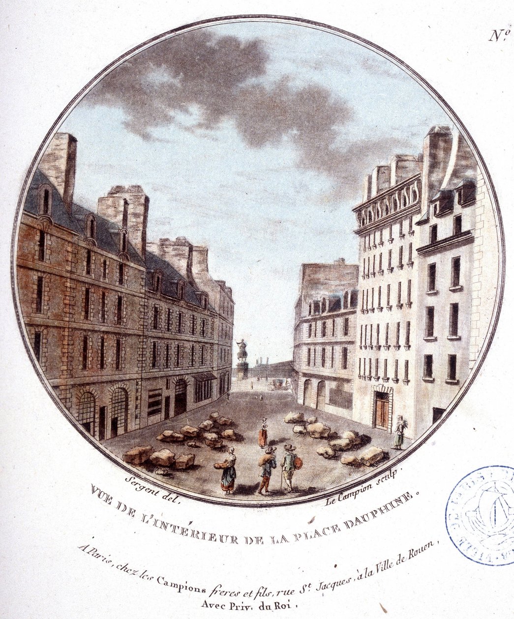Widok wnętrza Place Dauphine, Paryż. W pritoresque widokach głównych budynków Paryża autorstwa sierżanta autorstwa Antoine Louis Francois Sergent Marceau