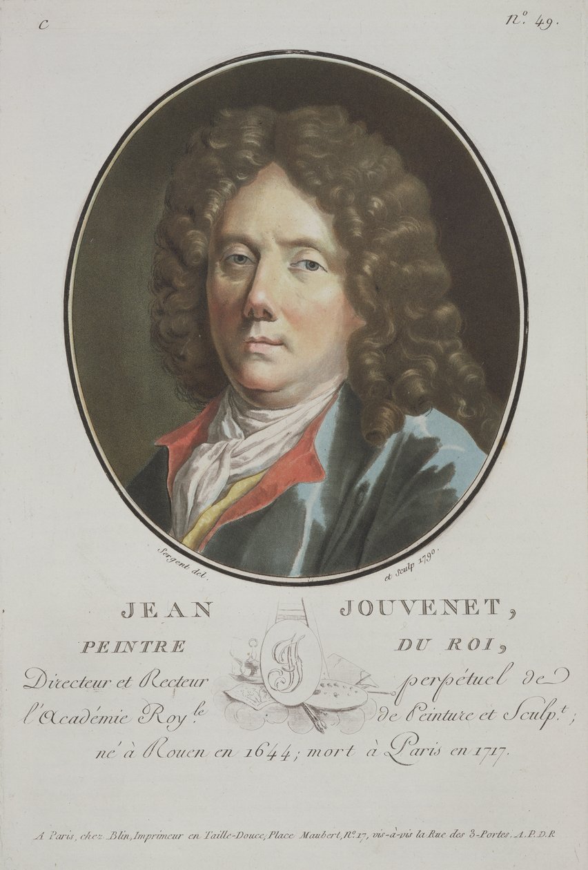 Jean Jouvenet, z Portraits of Great Men, Illustrious Women, and Memorable Subjects of France, grawerowane i drukowane w kolorach, wyd. Pierre Blin, 1786-1792, Paryż autorstwa Antoine Louis Francois Sergent Marceau