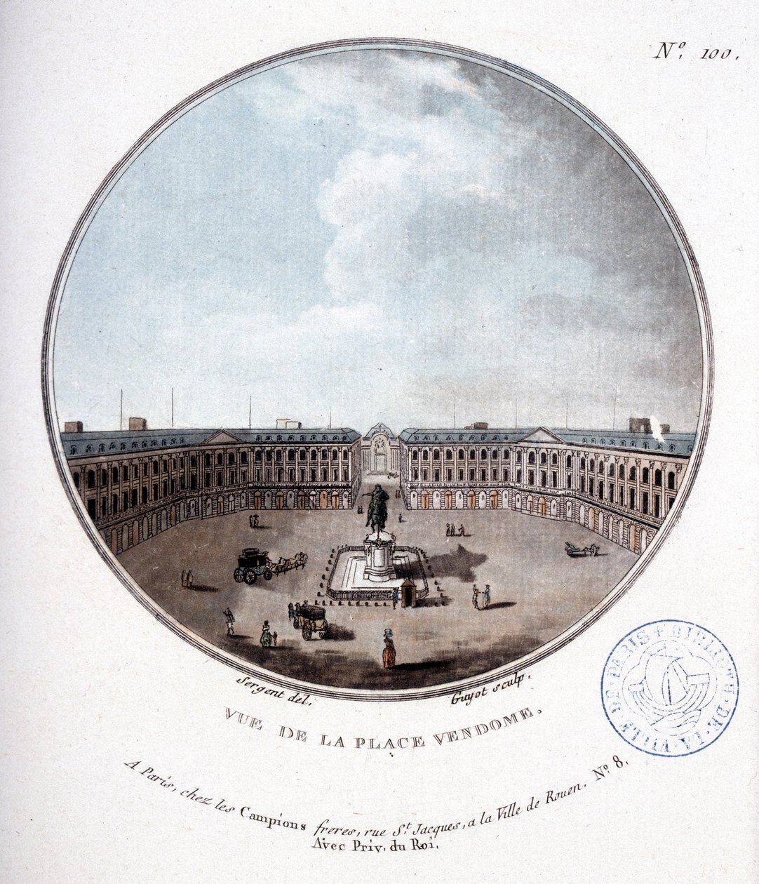 Widok na Place Vendôme – w „”Malownicze widoki głównych budynków Paryża”” autorstwa Sergeant autorstwa Antoine Louis Francois Sergent Marceau
