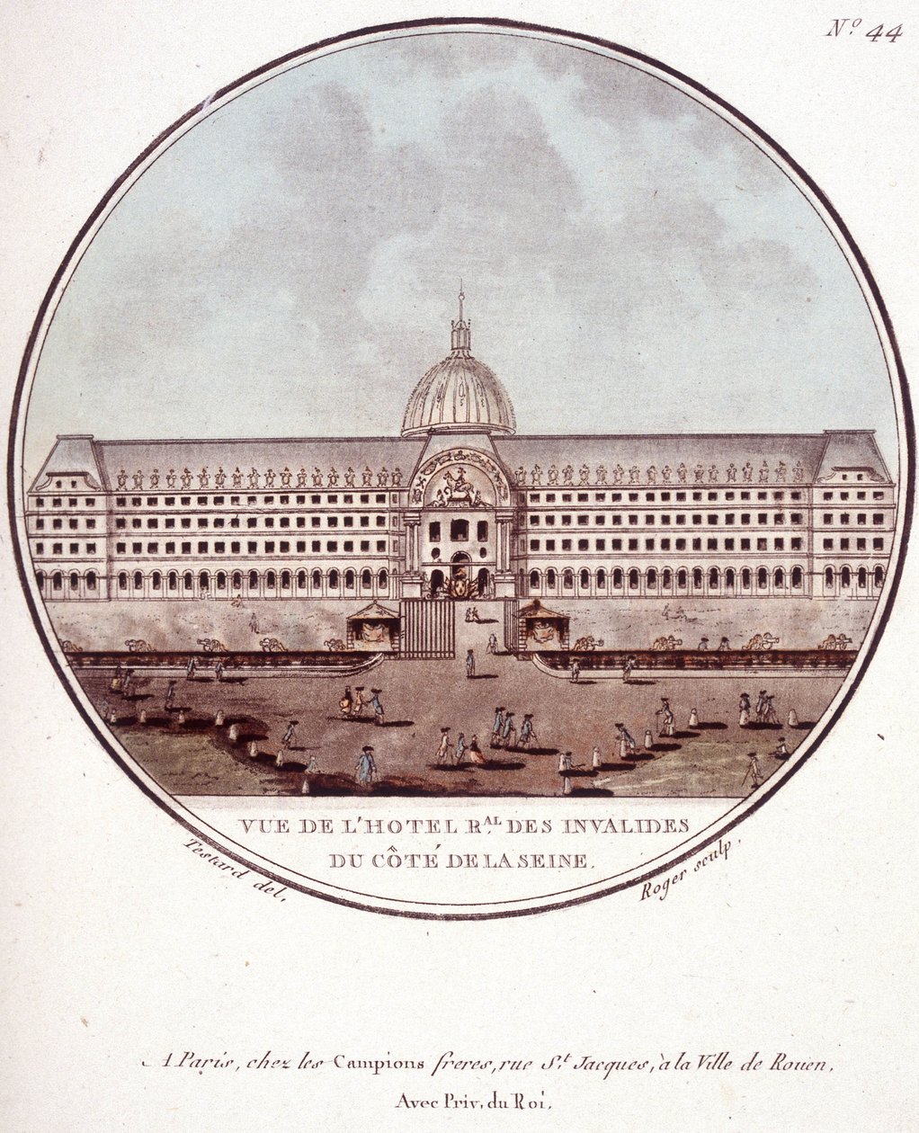 Widok na hotel regionalny des Invalides od strony Sekwany, Paryż. W pittoresque widoki głównych budynków Paryża autorstwa sierżanta autorstwa Antoine Louis Francois Sergent Marceau