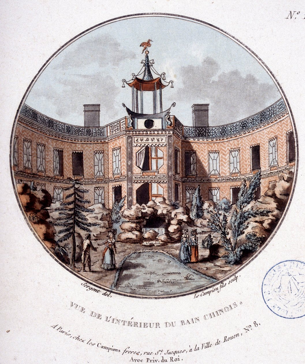 Widok wnętrza łaźni chińskiej, Paryż. W pritoresque widokach głównych budynków Paryża autorstwa sierżanta autorstwa Antoine Louis Francois Sergent Marceau