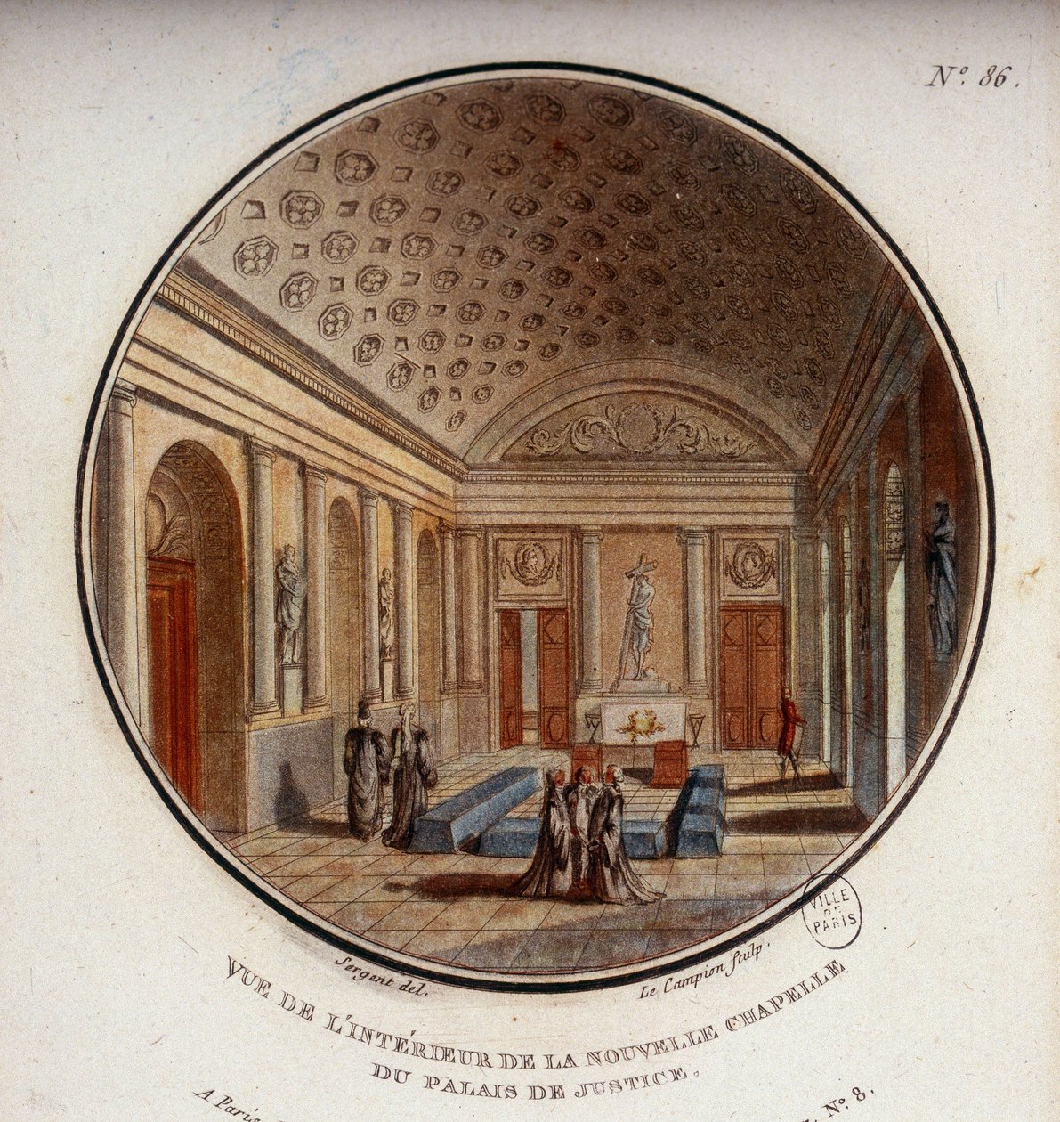 Widok wnętrza nowej kaplicy gmachu sądu, obecnie Sainte Chapelle, Paryż. W pritoresque widokach głównych budynków Paryża autorstwa sierżanta autorstwa Antoine Louis Francois Sergent Marceau