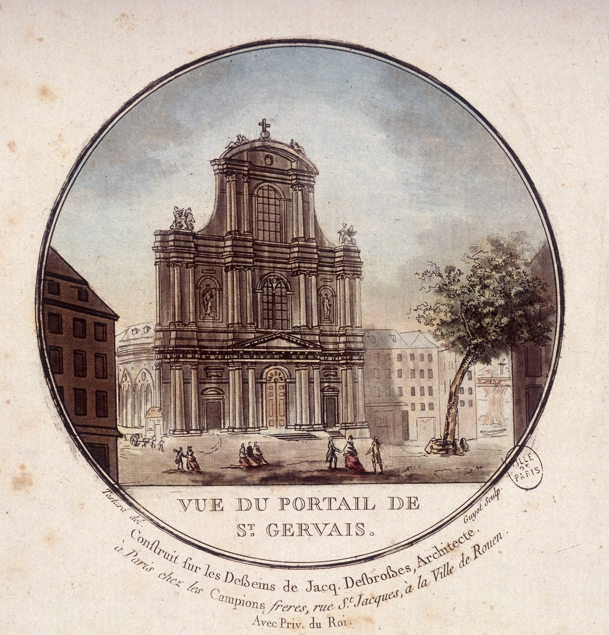 Widok portalu św. Gerwazego, zbudowanego według rysunków architekta Jacquesa Desbrossesa, Paryż. W pritoresque widokach głównych budynków Paryża autorstwa sierżanta autorstwa Antoine Louis Francois Sergent Marceau