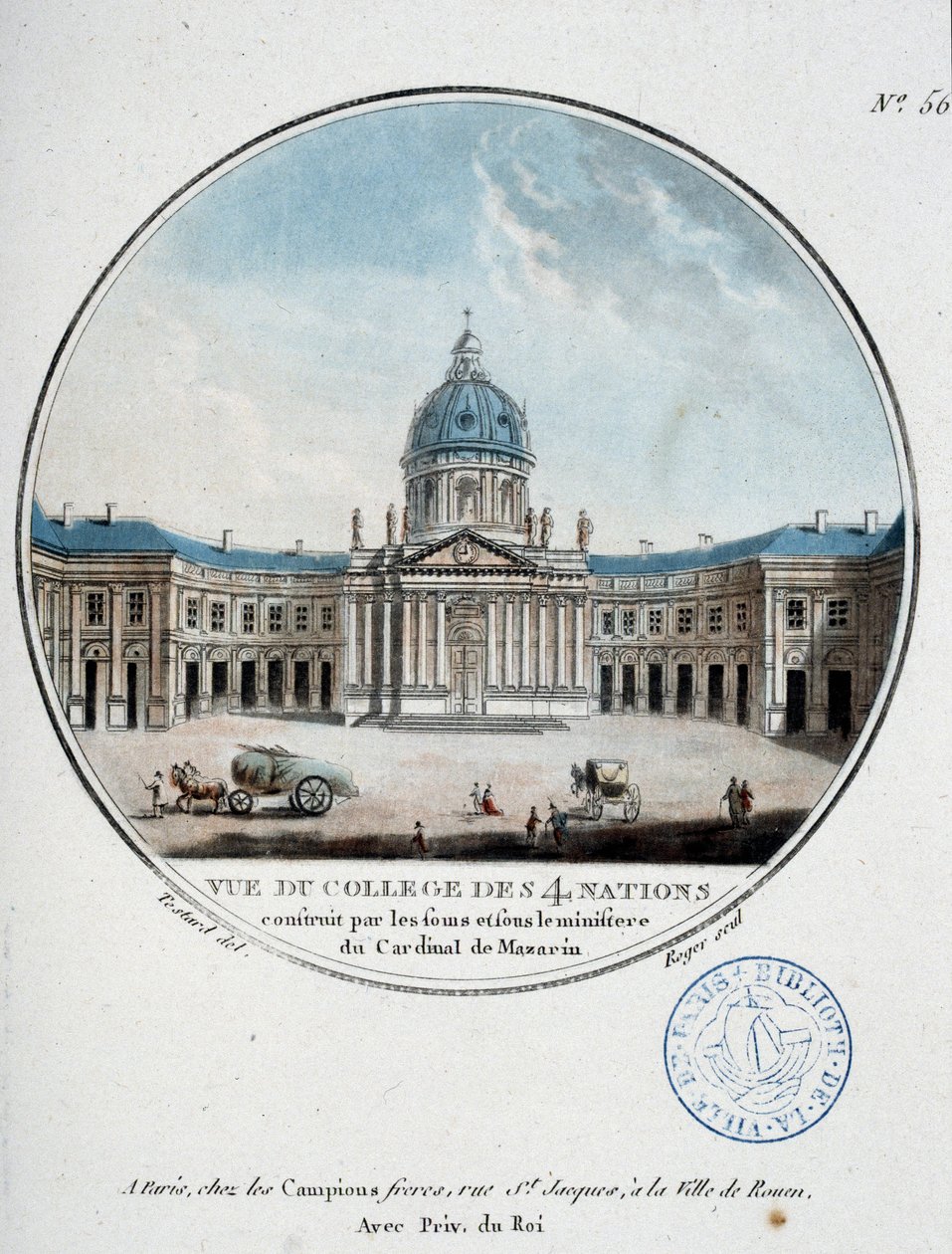 Widok na Collège des Quatre Nations (Institut de France) – w „” Malownicze widoki głównych budynków Paryża”, autorstwa sierżanta autorstwa Antoine Louis Francois Sergent Marceau
