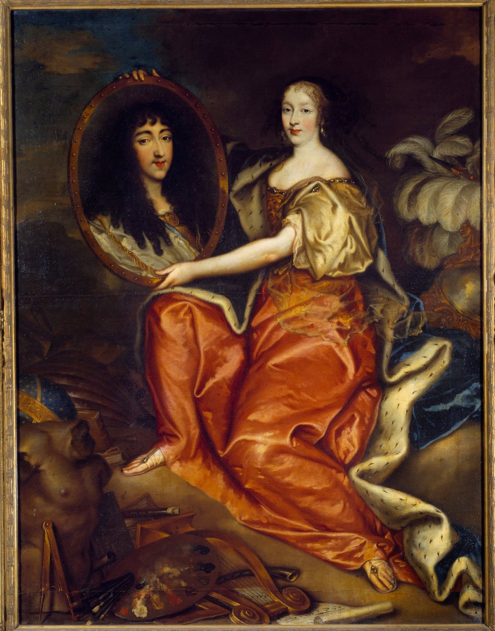 Portret Henriette Anne (Henriette-Anne) z Anglii (1644-1670) Księżna Orleanu trzymająca portret Philippe Duc of Orleans (1640-1701) dit Monsieur. Portret podwójny: obraz Abyme na obrazie. Obraz Antoine Mathieu (1631-1673) 1664 Nd. autorstwa Antoine Mathieu