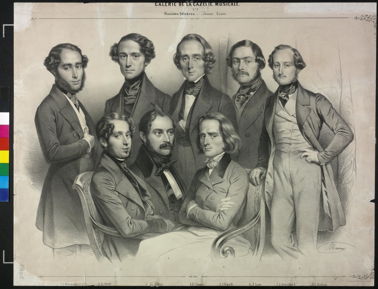 Grupa słynnych pianistów (litografia) autorstwa Antoine Maurin