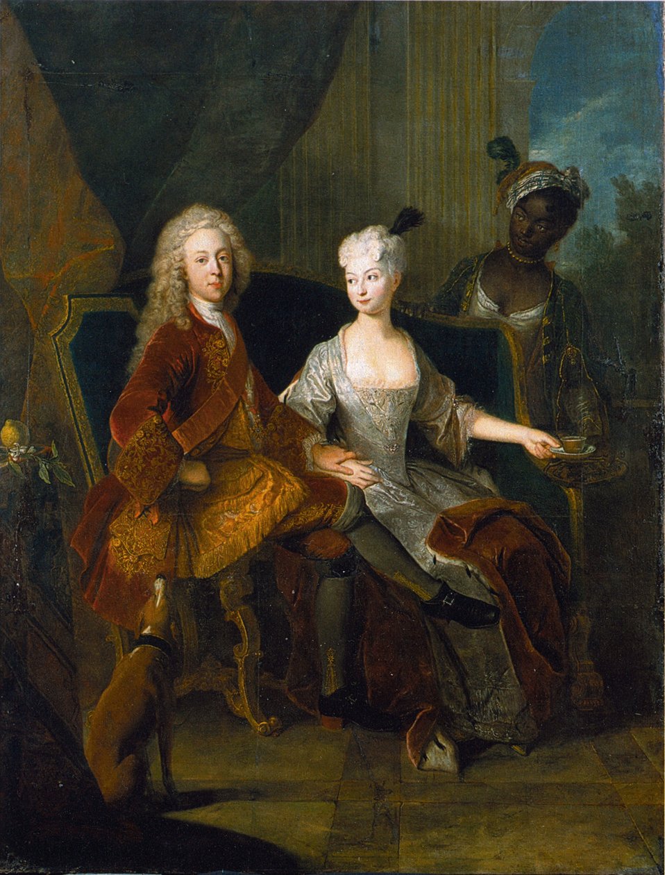 Niemcy: Dziedziczny książę Fryderyk Ludwik z Wirtembergii (1698-1731) z żoną Henriettą Marią z Brandenburgii-Schwedt (1702-1782) Portret dziedzicznego księcia Fryderyka Ludwika z Wirtembergii i jego żony Henrietty Marii z Brandenburgii-Schwedt autorstwa Antoine Pesne