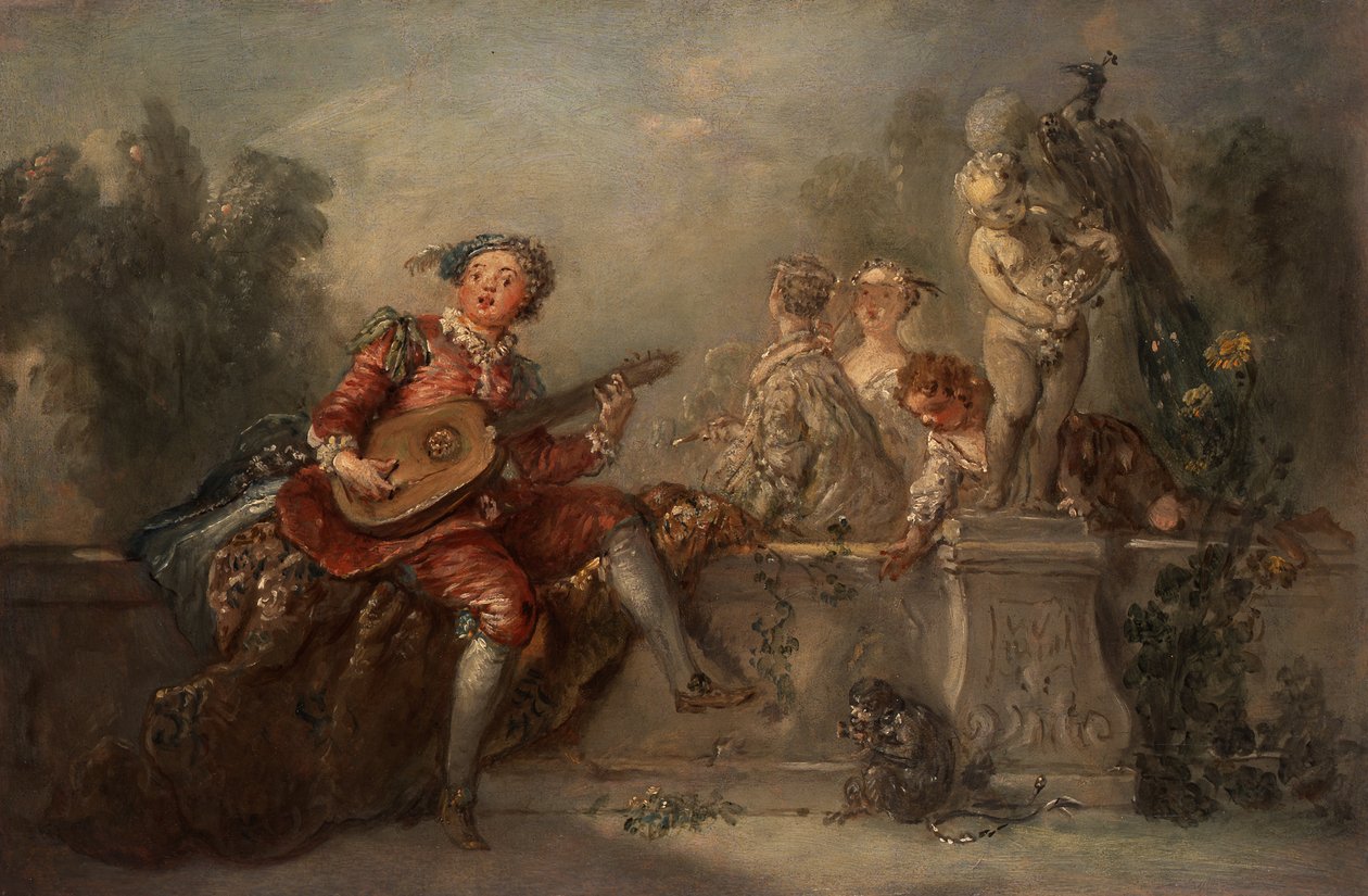 Lutnista w towarzystwie w parku autorstwa Antoine Pesne