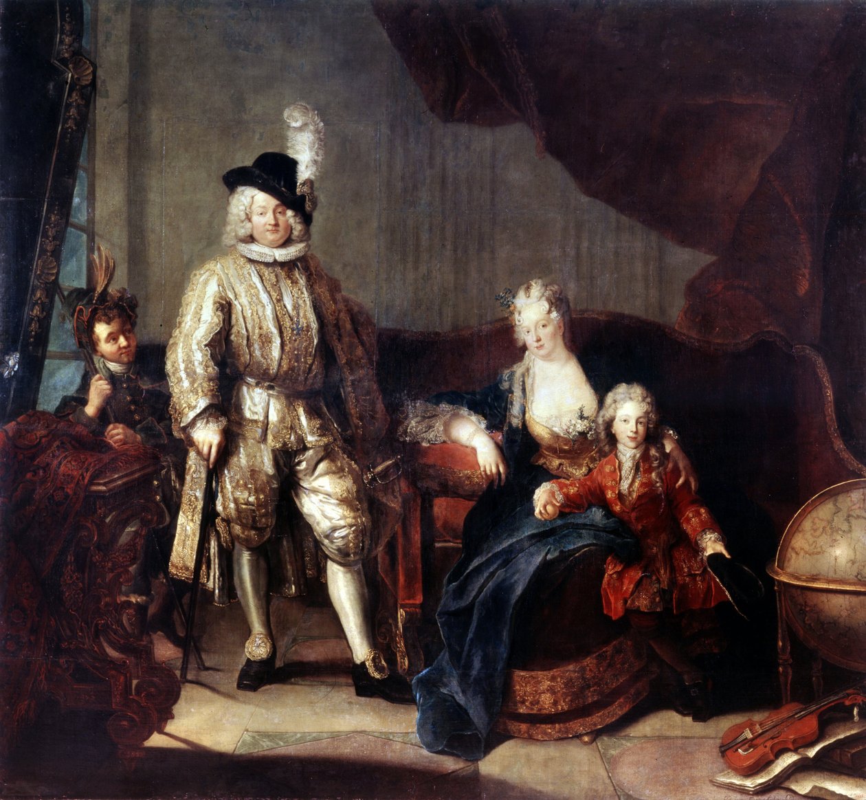 Portret barona von Erlacha z rodziną. Obraz Antoine Pesne (1683-1757), ok. 1710 r. Olej na płótnie. Niemiecka sztuka w stylu barokowym. Ermitaż, Sankt Petersburg autorstwa Antoine Pesne