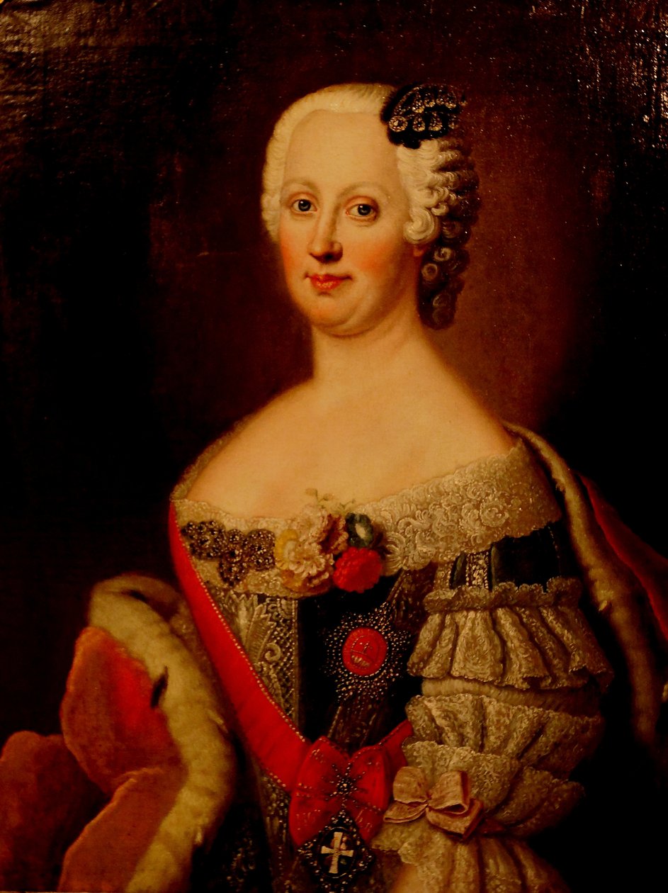 Portret Johanny-Elizabeth, elektorki Anhalt-Zerbst 1712-1760, matki Katarzyny II, lata czterdzieste XVIII wieku autorstwa Antoine Pesne