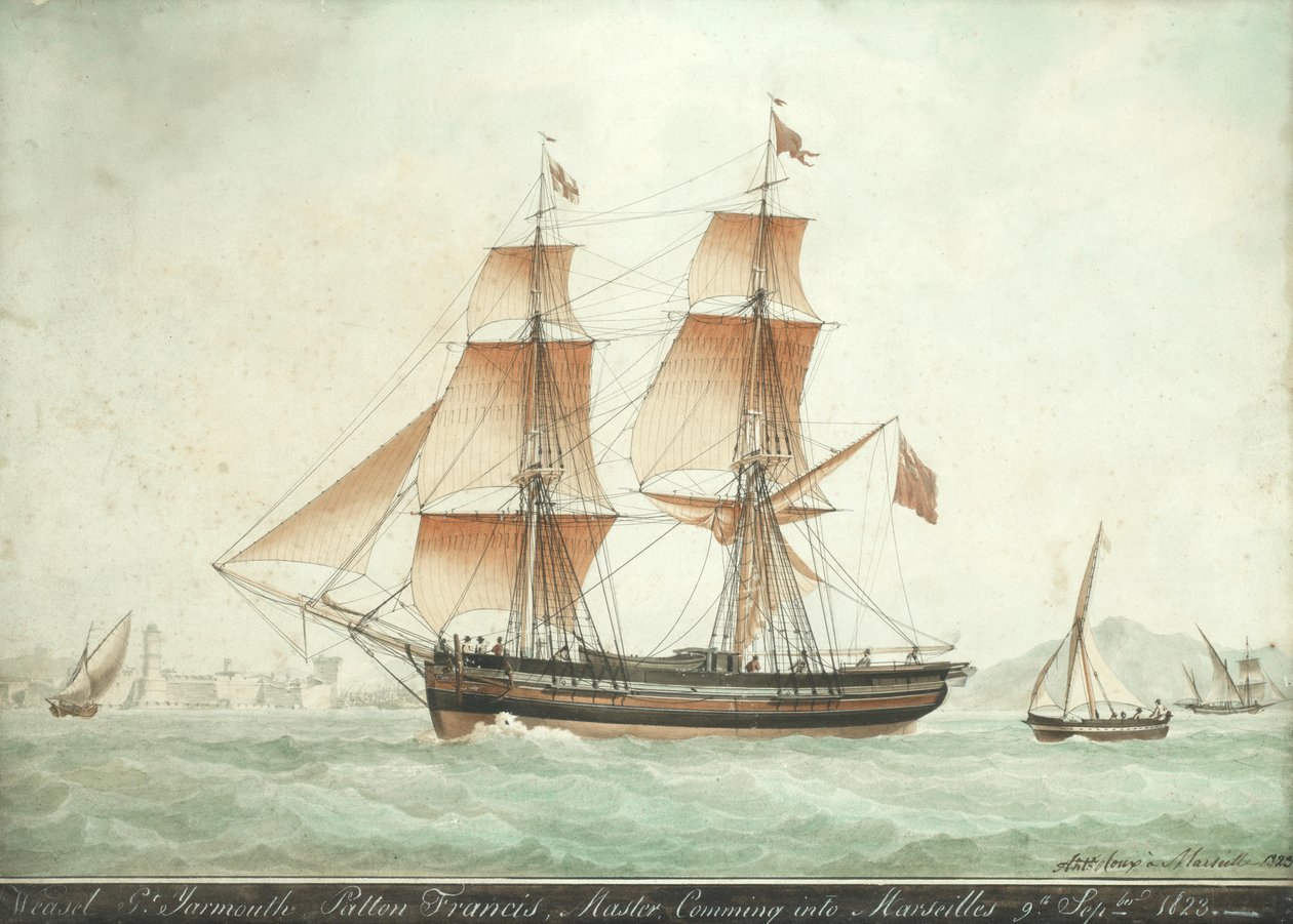 Weasel wpływający do Marsylii, 9 września 1823 r. autorstwa Antoine Roux