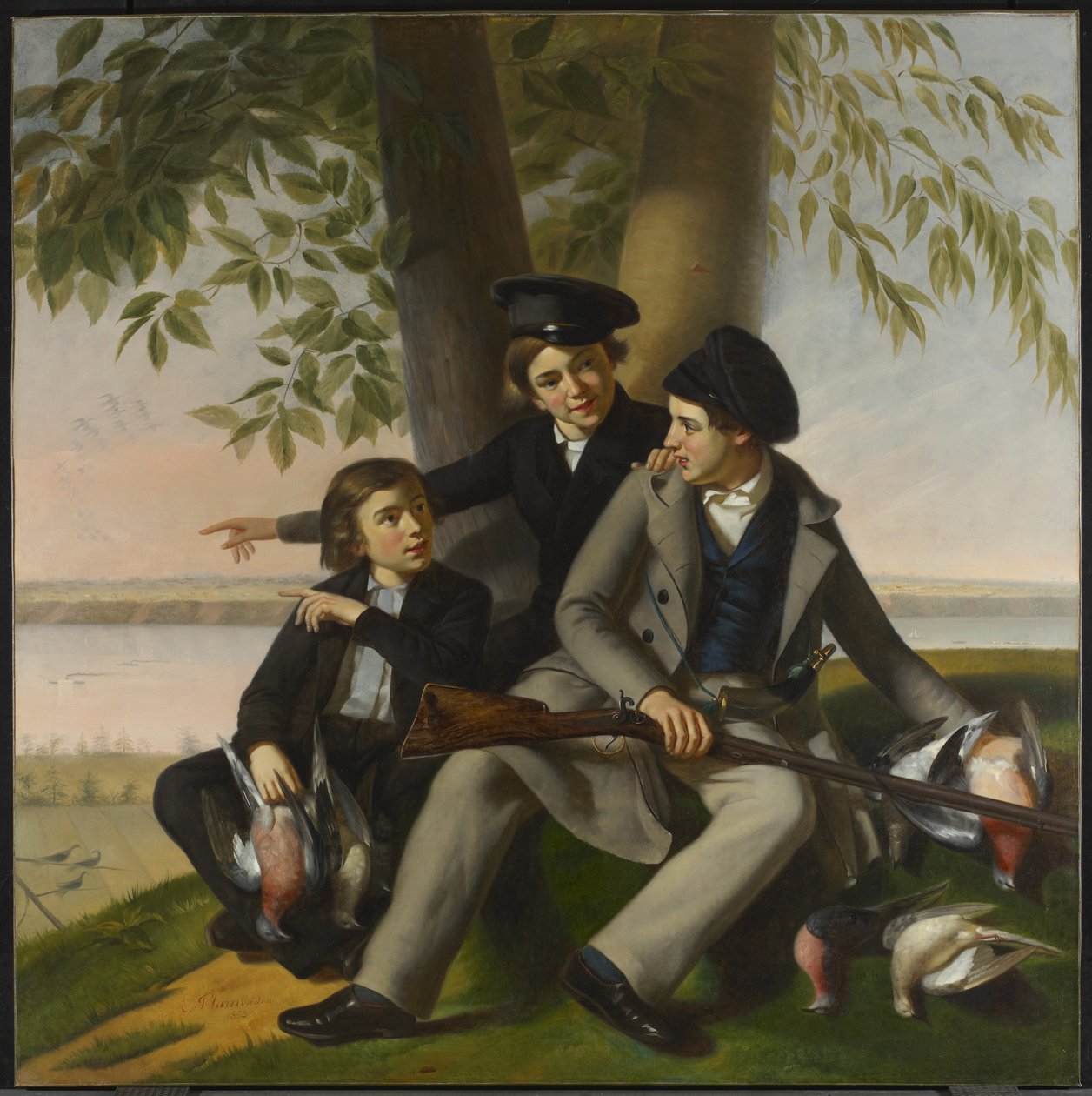 Polowanie na gołębie pasażerskie, 1853 autorstwa Antoine Sebastien Plamondon