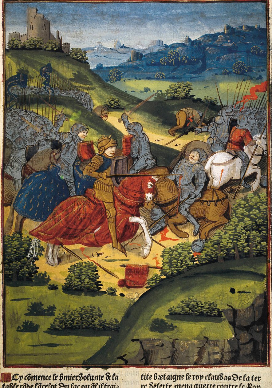 Lancelot w bitwie - VERARD, Antoine (XV w.). angielski wydawca i księgarz; LANCELOT (VI w.). Rycerz dworu króla Artura. Lancelot w bitwie. Ilustracja „Lancelot du Lac” autorstwa Antoine