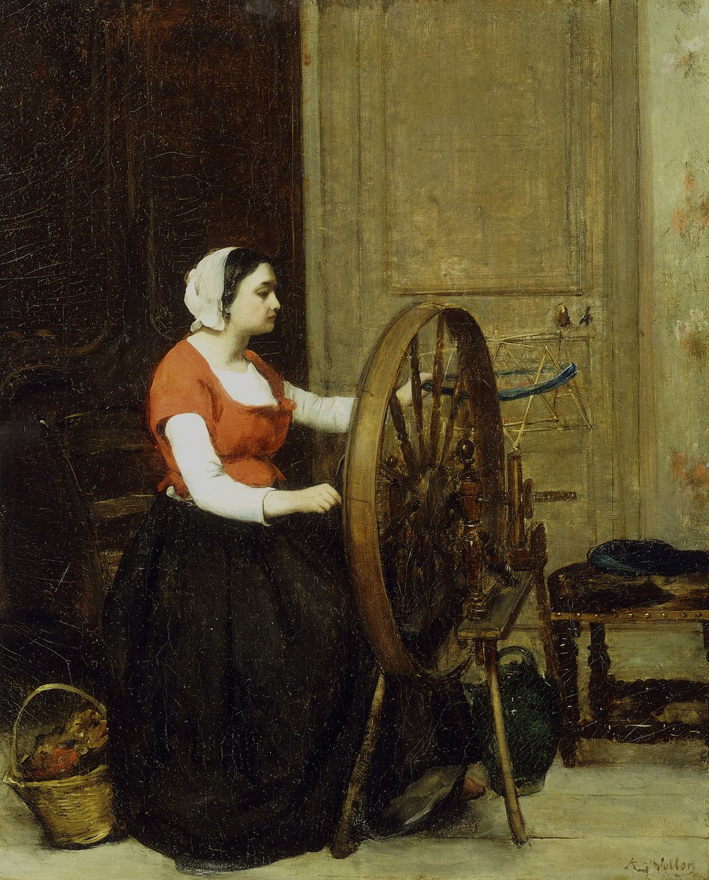 Kobieta i kołowrotek, ok. 1860? autorstwa Antoine Vollon
