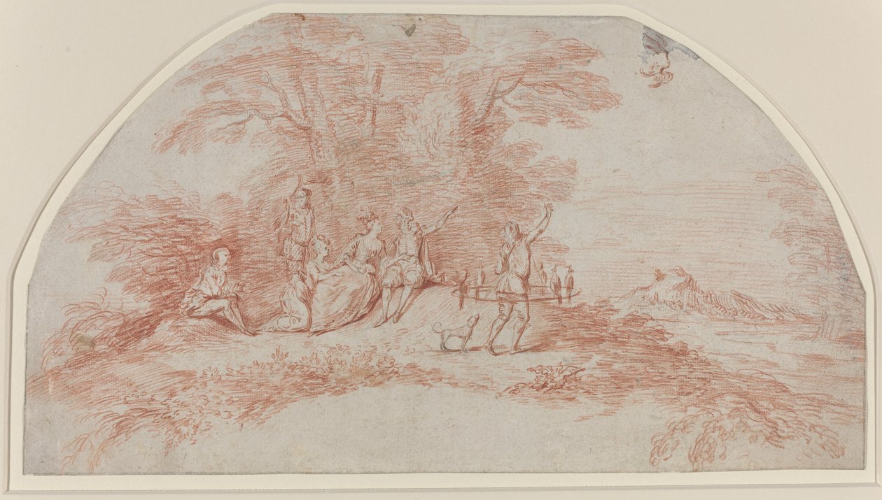 Fete Galante z sokolnikami autorstwa Antoine Watteau