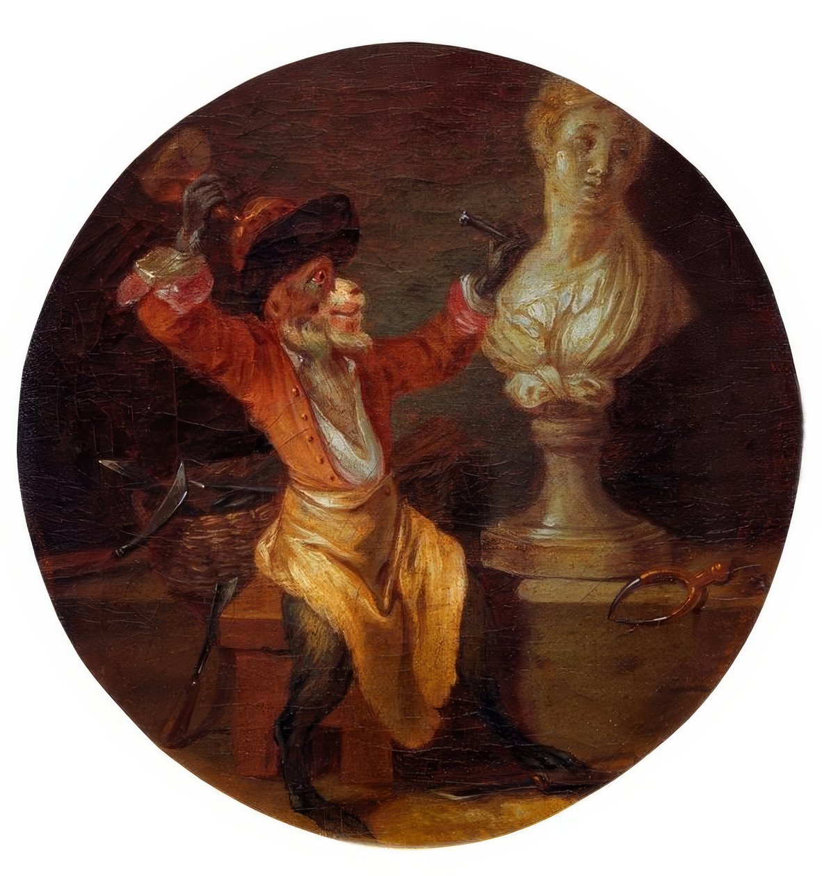 Małpa jako rzeźbiarz autorstwa Jean Antoine Watteau