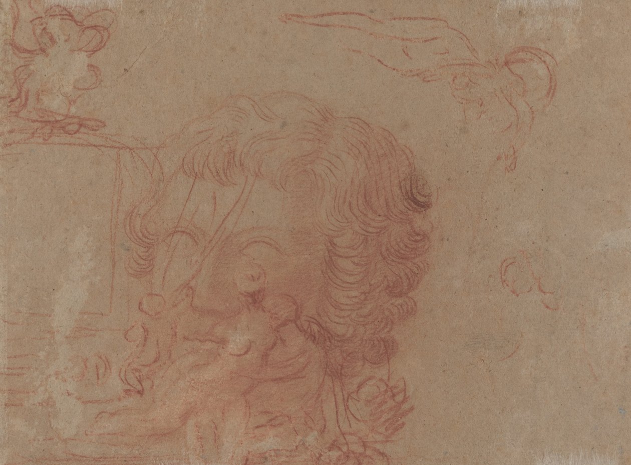 Szkice figur i kopia po rzeźbionej głowie [verso] autorstwa Antoine Watteau