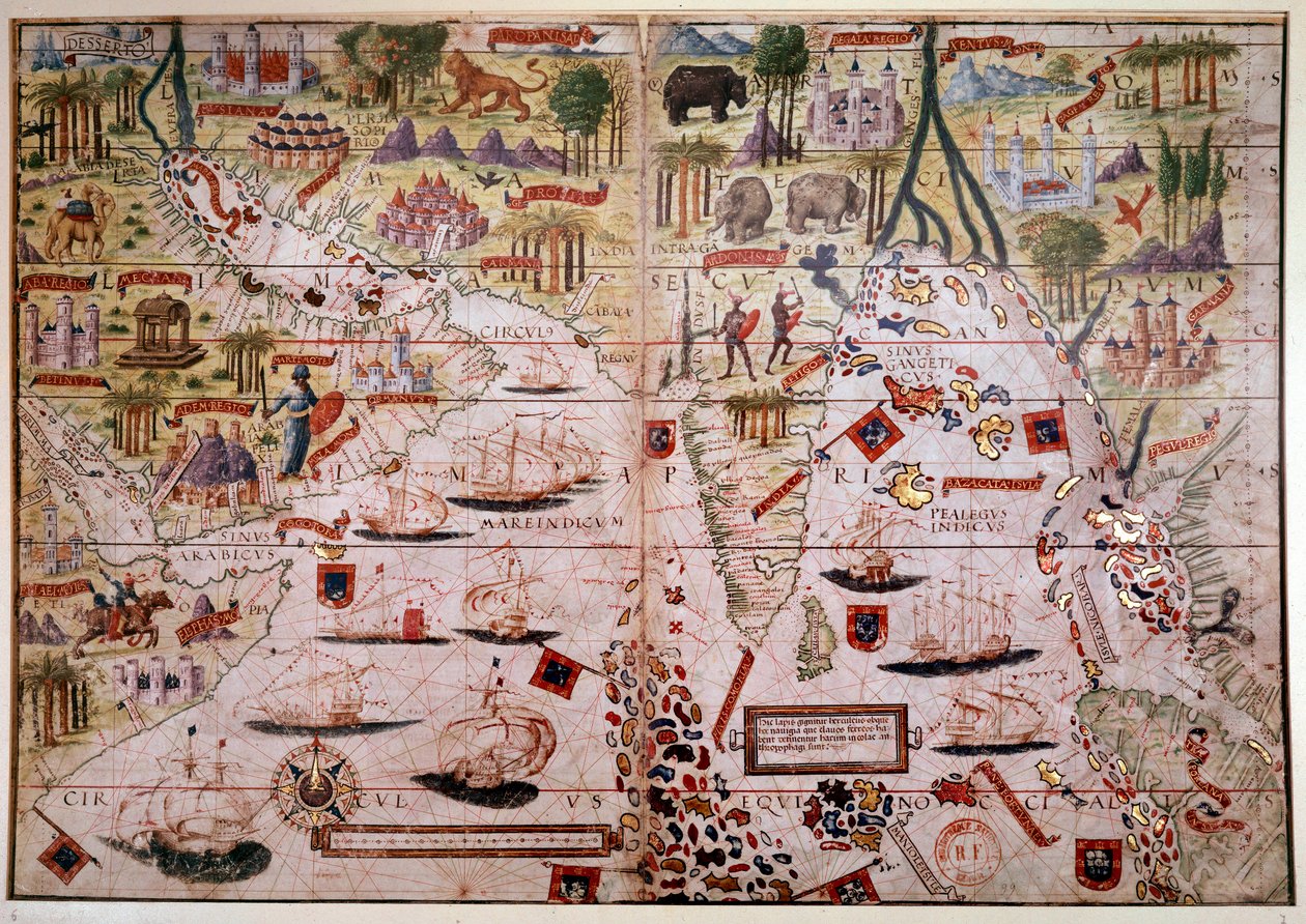 Portugalski atlas żeglarski Indes. Strona rękopisu Atlasa Millera wykonana w 1519 roku przez Pierre