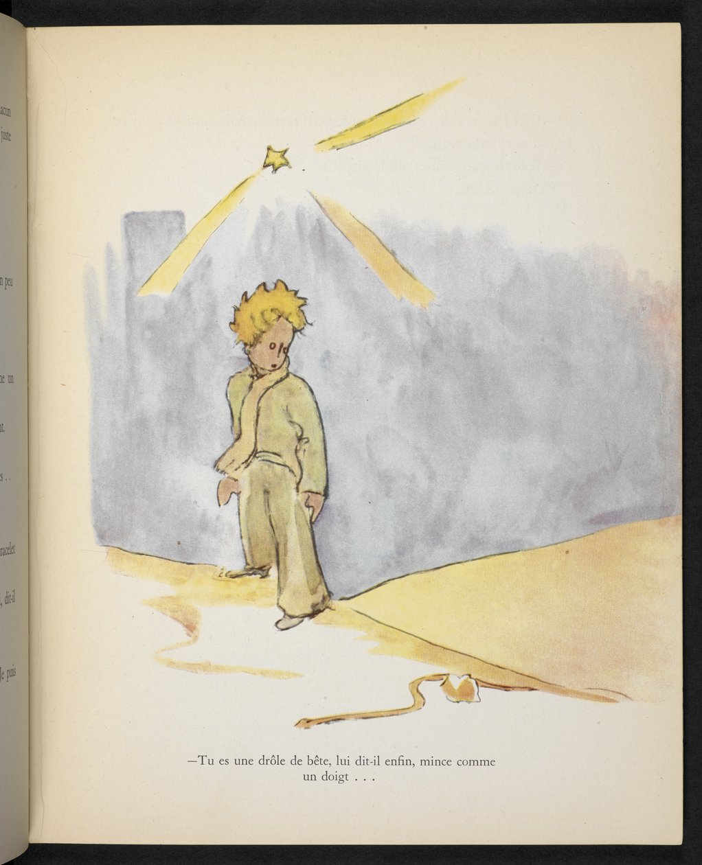 "Jesteś zabawnym zwierzęciem, powiedział mu w końcu, szczupłym jak palec", ilustracja z "Le Petit Prince" Antoine