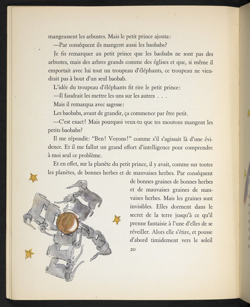 Słonie, ilustracja z książki "Le Petit Prince" autorstwa Antoine