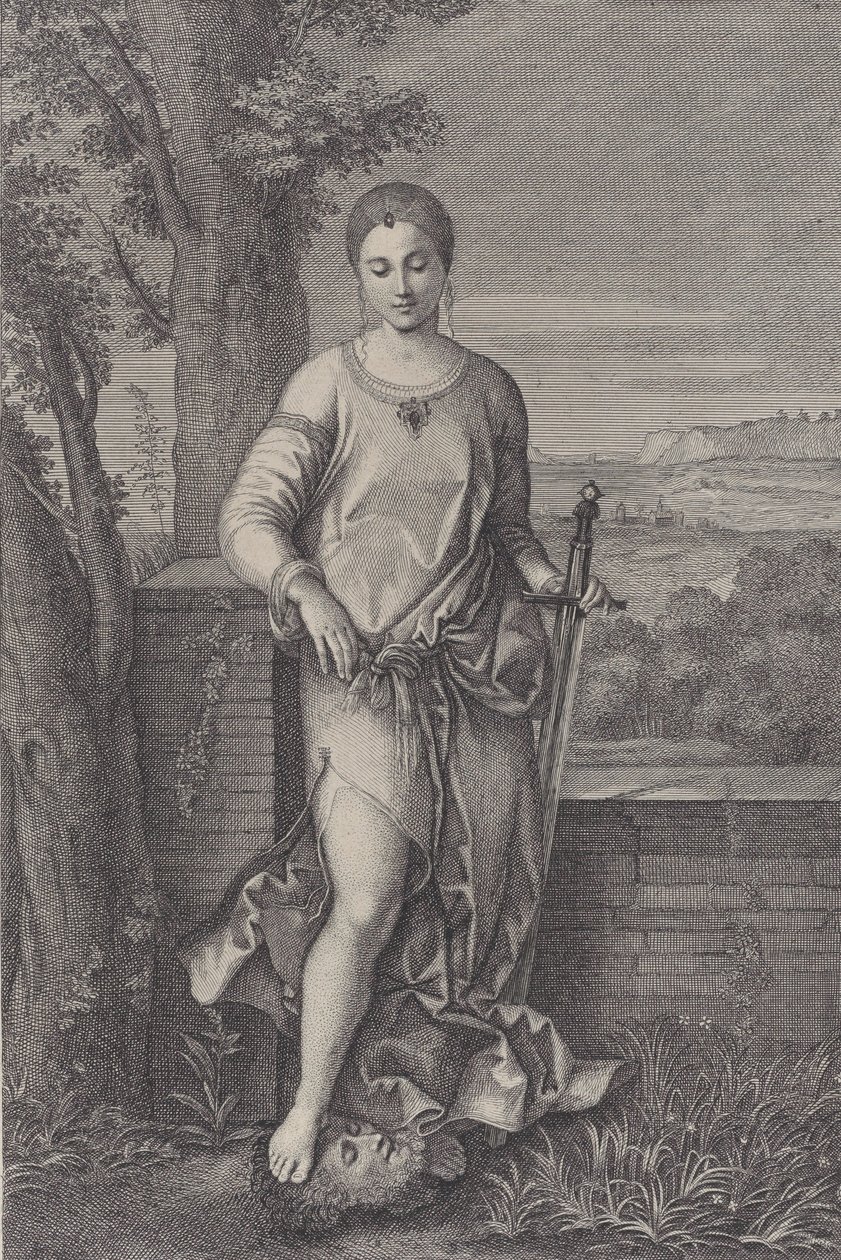 Judyta stojąca z nogą na głowie Holofernesa, ca. 1729. autorstwa Antoinette Larcher