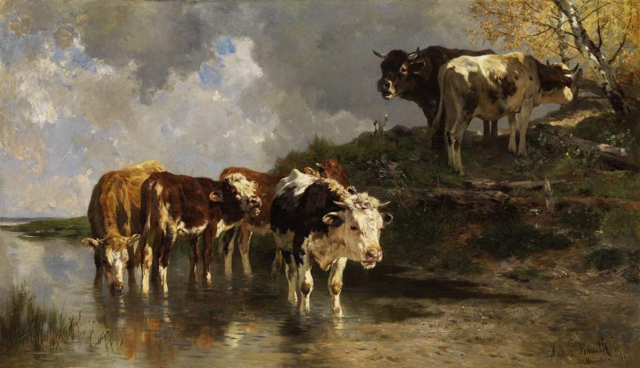 Bydło w punkcie picia autorstwa Anton Braith