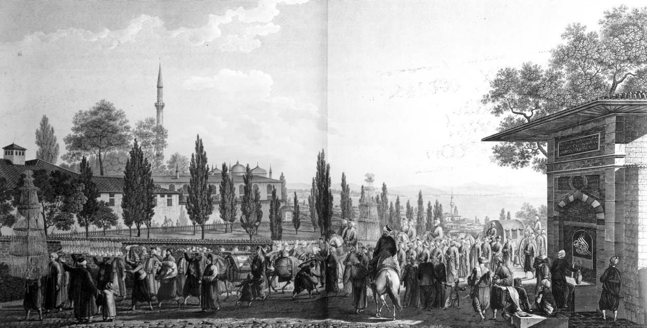 Turecka ceremonia ślubna, z „Voyage Pittoresque de Constantinople et des Rives du Bosphorus”, 1819 autorstwa Anton Ignaz Melling