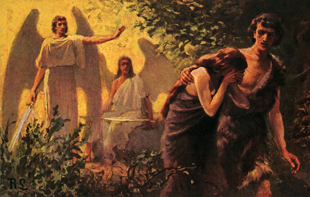 Adam i Ewa wyrzuceni z Ogrodu Eden - Biblia autorstwa Anton Robert Leinweber