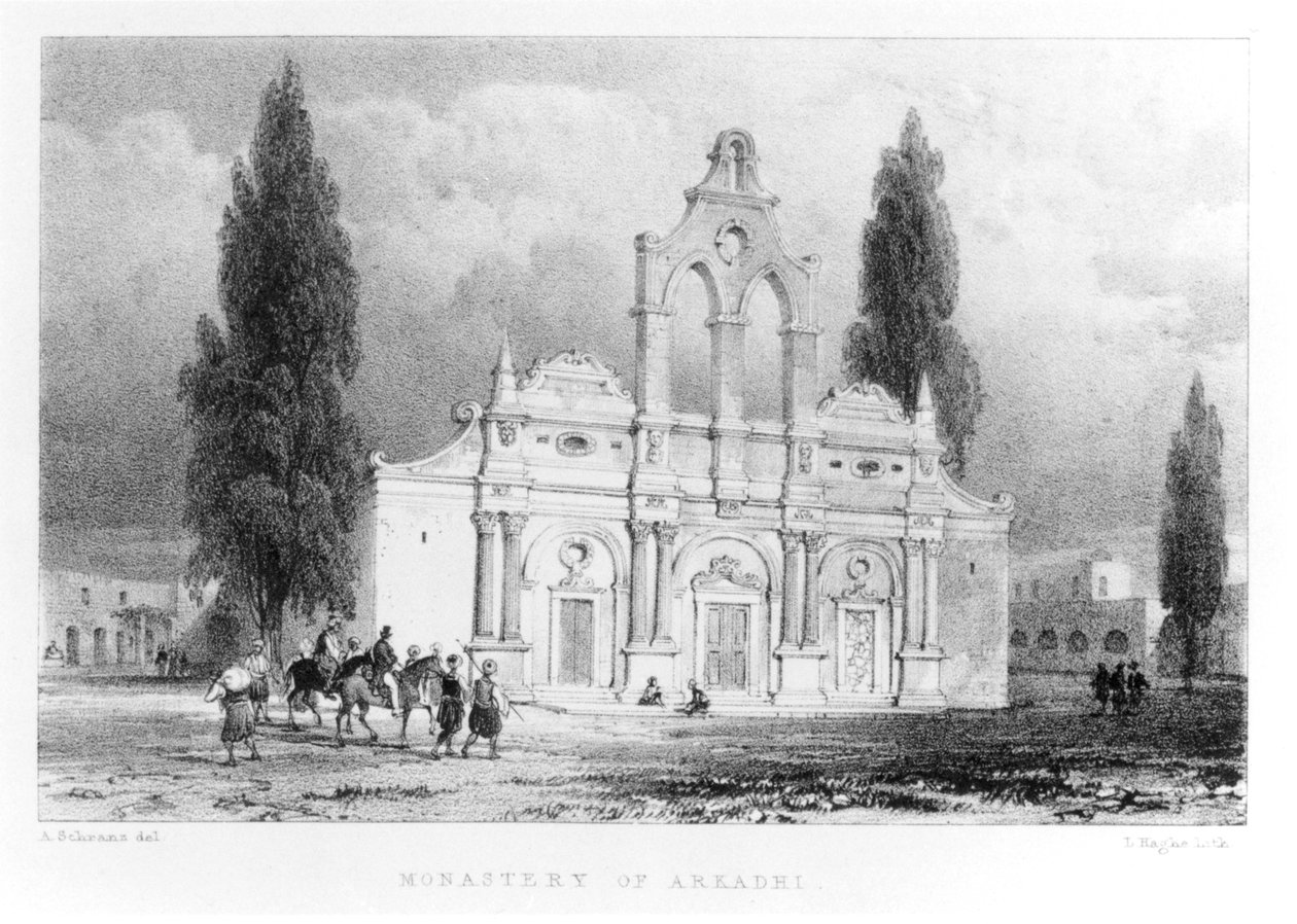 Klasztor Arkadhi, Kreta, z „Podróży po Krecie” Pashleya, ryty Louis Haghe (1806–85) 1837 autorstwa Anton Schranz