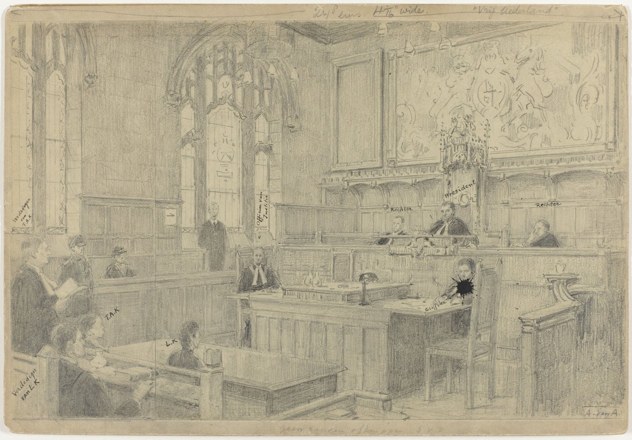 Studium całej kompozycji do (nieukończonego) obrazu dworu holenderskiego w Londynie, czerwiec 1942 autorstwa Anton Abraham van Anrooy