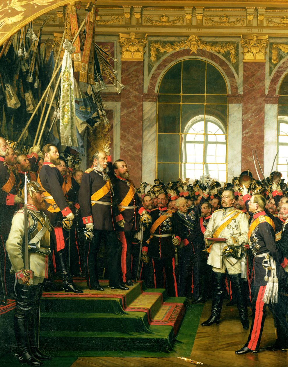 Proklamacja Wilhelma jako cesarza nowej Rzeszy Niemieckiej w Sali Lustrzanej w Wersalu 18 stycznia 1871 r., malowana 1885 r. (patrz także 153620) autorstwa Anton Alexander von Werner
