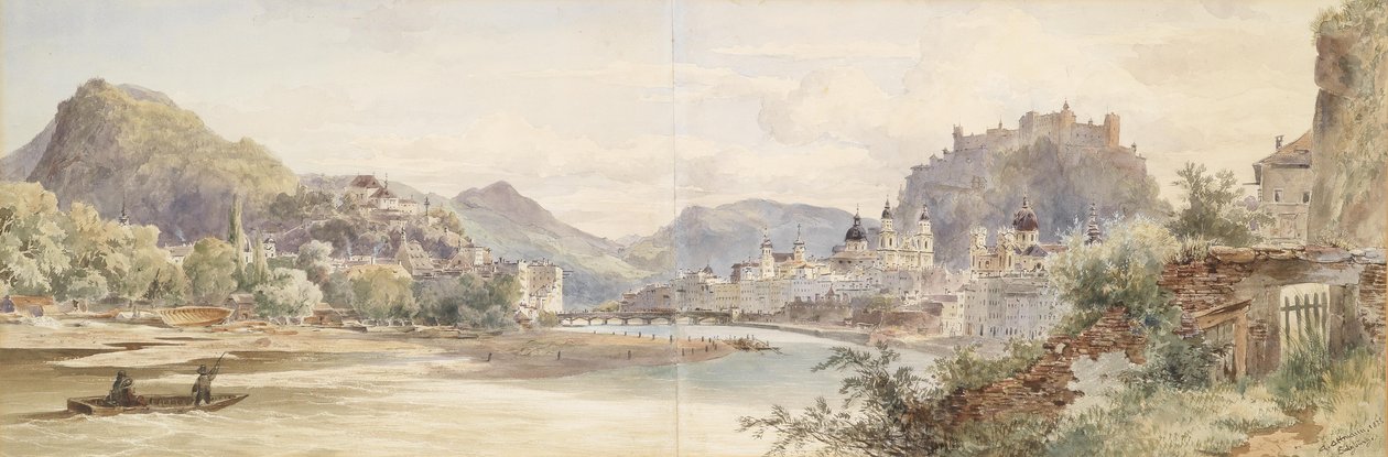 Niemiecki: Panorama miasta Salzburg z twierdzą Hohensalzburg autorstwa Anton Altmann