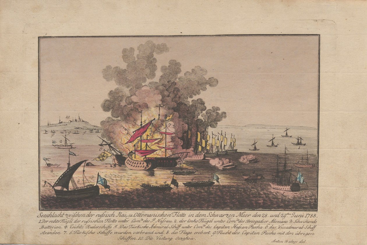Bitwa morska między flotą rosyjską i osmańską na Morzu Czarnym 28 i 29 czerwca 1788, 1788. autorstwa Anton Balzer