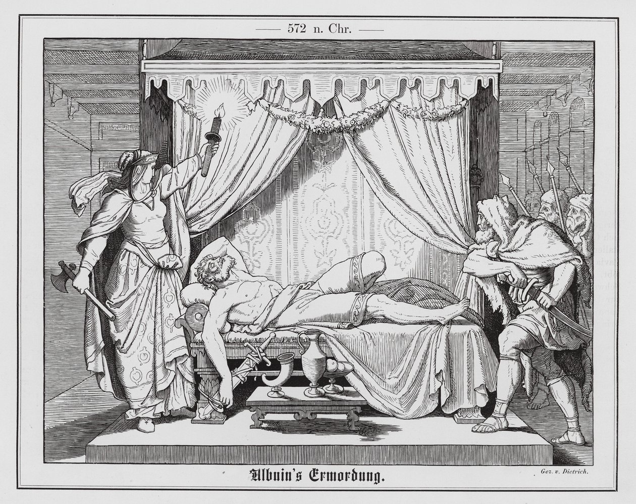 Zabójstwo Alboina, króla Longobardów, 572 r. (rycina) autorstwa Anton Dietrich