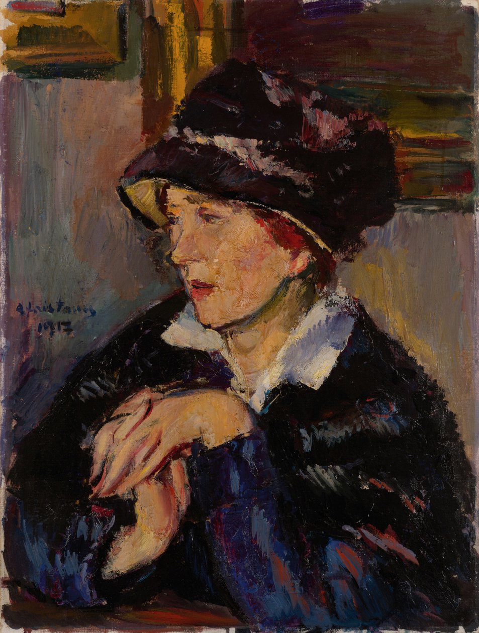 Kobieta w ciemnym kapeluszu, 1917 autorstwa Anton Faistauer
