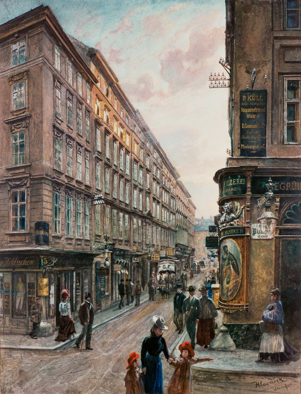 Spiegelgasse w centrum Wiednia (watercorlour) autorstwa Anton Hlavacek
